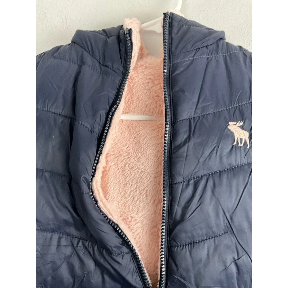 Abercrombie Kids Reversible Puffer Jacket Girls‎ Navy Pink Size 9/10 Hooded